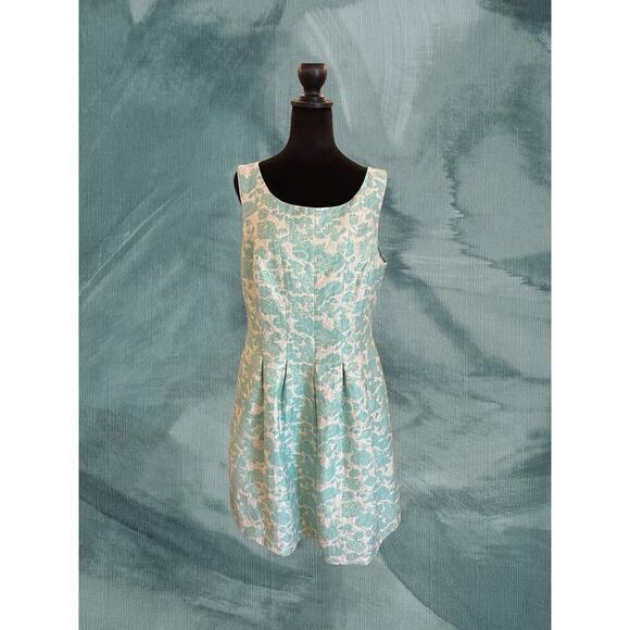 J Howard Women’s Mint/Ivory Floral Metallic Lined Dress size 16 - Picture 1 of 11